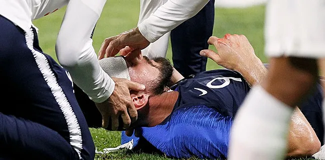 VIDEO Victime d'un terrible choc au visage, Giroud abandonne le terrain en sang